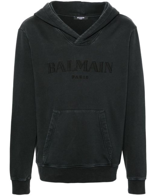 Hoodie en coton à logo brodé Balmain pour homme en coloris Black