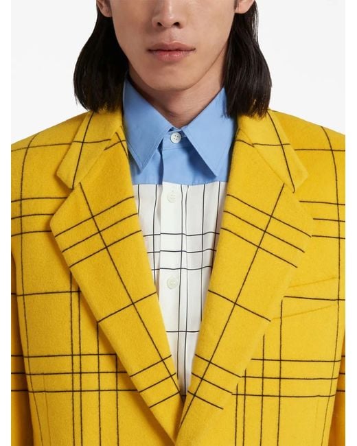 Marni Yellow Checked Single-Breasted Wool Blazer for men
