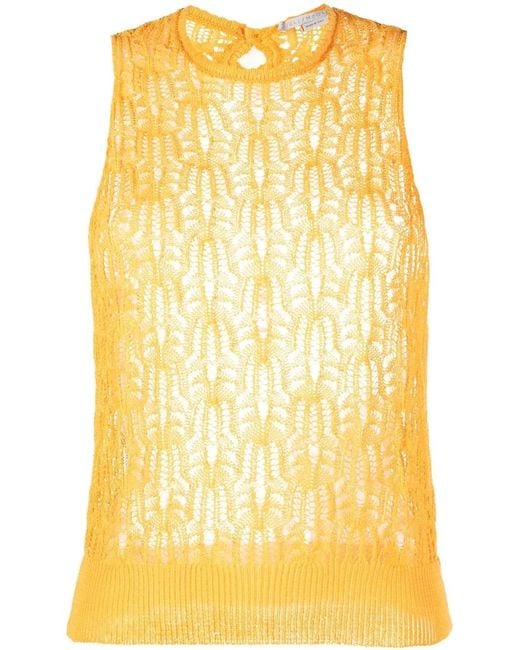 Stella McCartney Yellow Pointelle-Knit Sleeveless Top