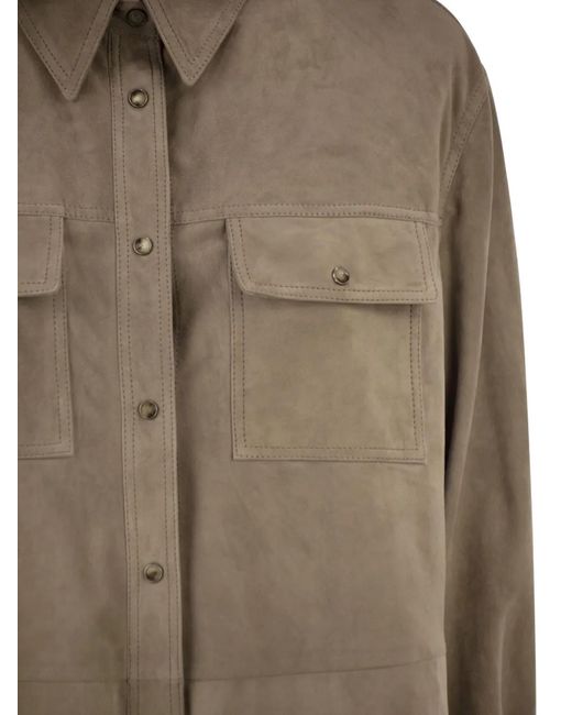 Brunello Cucinelli Natural Patch Pocket Suede Overshirt