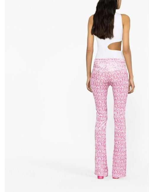 Versace Pink Logo-Print Flared Trousers