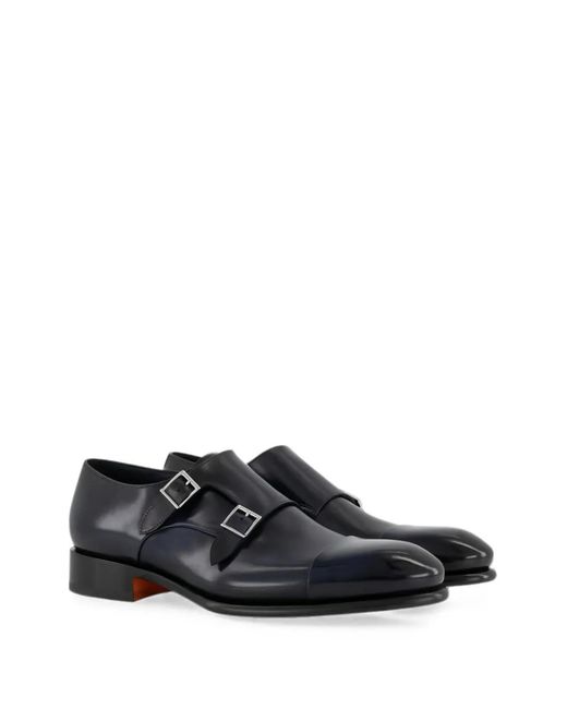 Santoni Black Double-Buckle Leather Monk Shoes for men