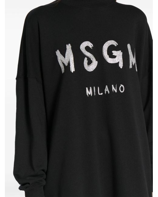 MSGM Black Logo-Print Cotton Sweatshirt Dress