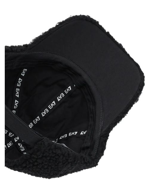 EA7 Black Contemporary Sport Baseball Logo-Patch Shearling-Effect Cap