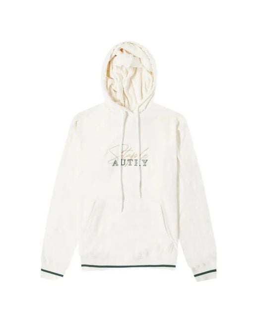 Autry White Embroidered Striped Hoodie for men