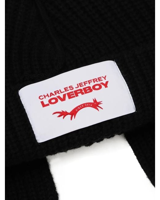 Charles Jeffrey Black Grob Gestrickte Mütze Mit Logo-Patch
