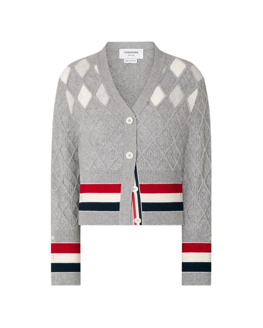 Thom Browne Gray Intarsia Argyle Pointelle Cardigan