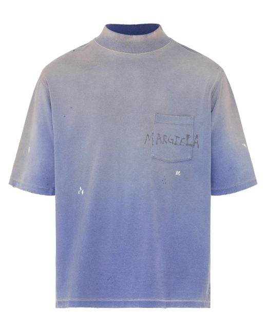 Maison Margiela Blue Graffiti Logo T-Shirt for men
