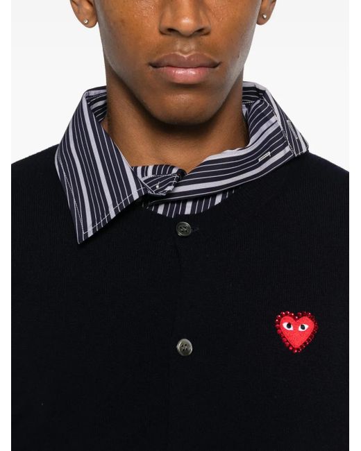 COMME DES GARÇONS PLAY Black Heart-Emblem Rhinestone-Embellishment Cardigan