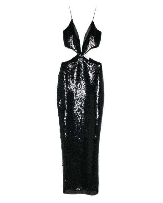 skinny black dress pants women's Mnot Diamond Cutout Dress in Black Crepe