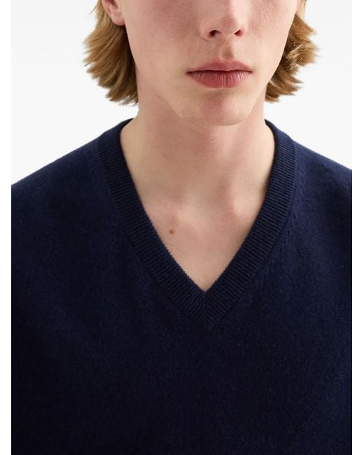 Jil Sander Blue Cashmere V-Neck Sweater for men
