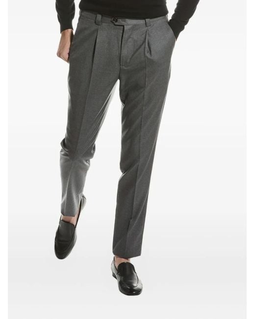 Brunello Cucinelli Black Pleated Wool Trousers for men