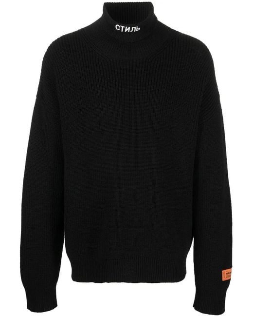 Heron Preston Black Стиль-Embroidered Roll-Neck Jumper for men