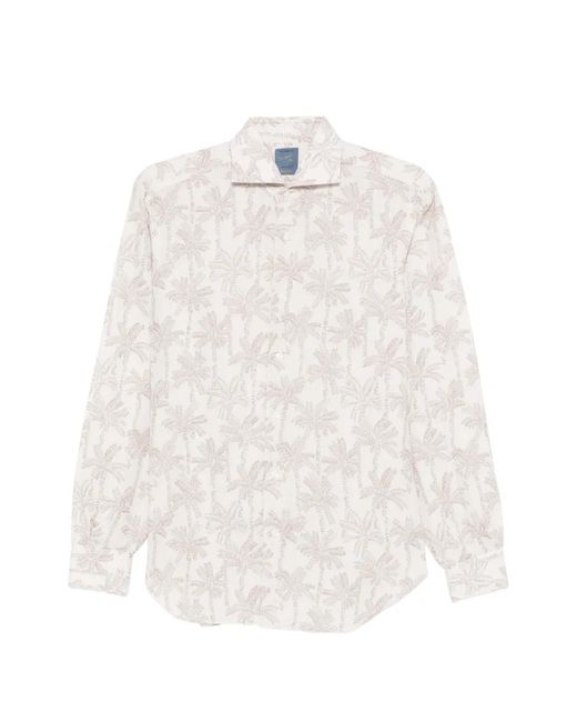 Barba Napoli Men's White Palm Tree-Print Shirt