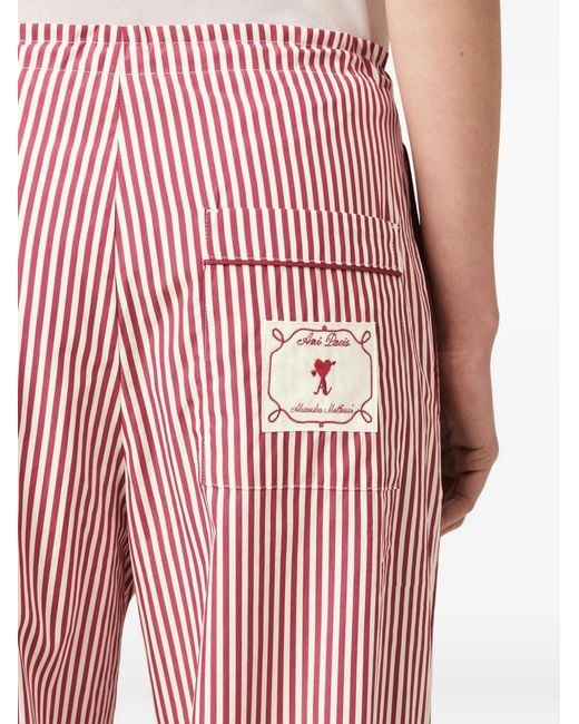 AMI Pink Cotton Elasticated Striped Trousers