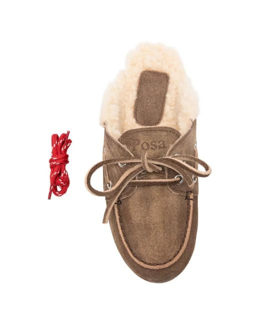 POSA Brown Suede Shearling-Lined Mules