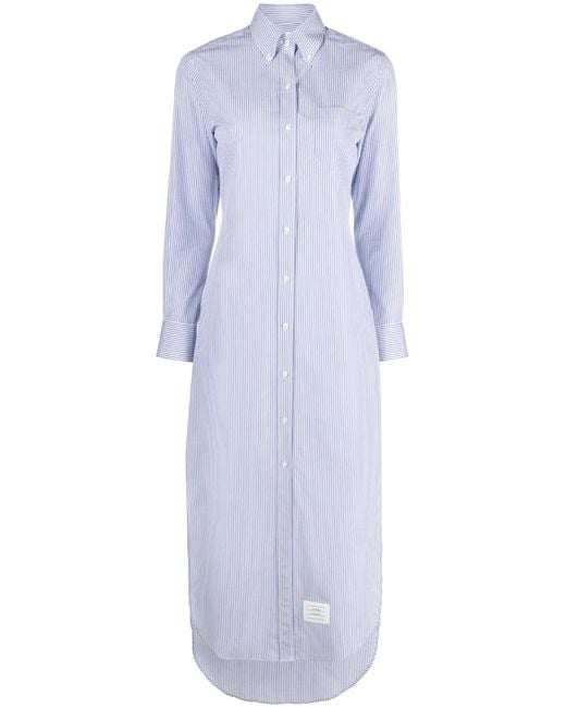 Thom Browne Blue Trouser Length Button Down Point Collar Shirtdress