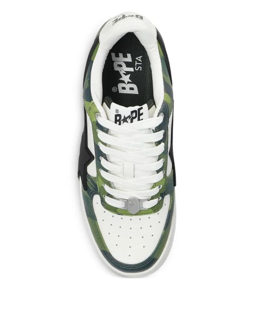 A Bathing Ape White Star-Appliqué Camouflage-Pattern Sneakers