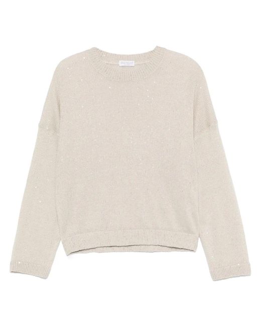 Brunello Cucinelli Natural Sequin-Embellished Top