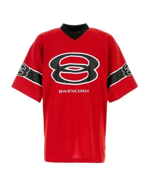 Balenciaga Red American Football Number-Print T-Shirt for men