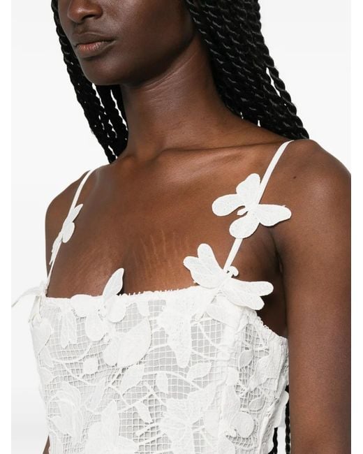 Blumarine White Butterfly-Appliqué Lace Maxi Dress