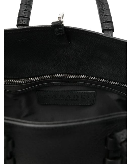 Casadei Black Embossed-Logo Leather Tote Bag