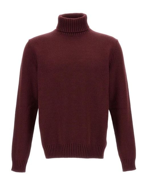 Zanone Gerippter Strickpullover in Red für Herren
