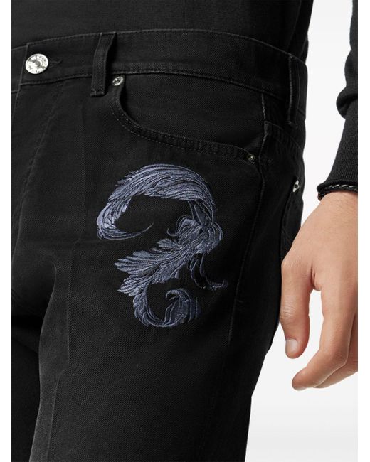 Versace Straight Mid-waist Jeans Met Barok Borduurwerk in het Black voor heren