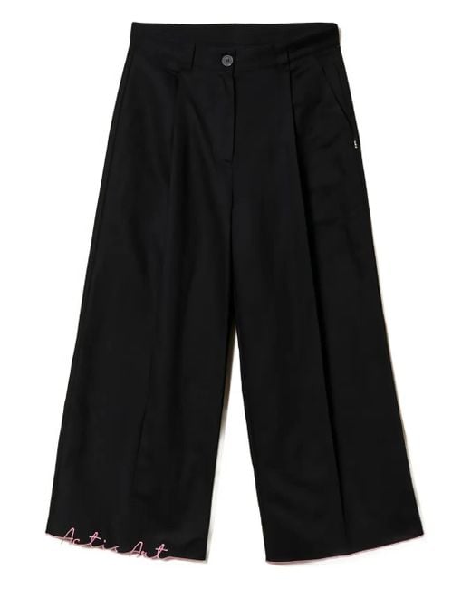 Pantaloni A Gamba Ampia Con Ricamo di Twinset in Black