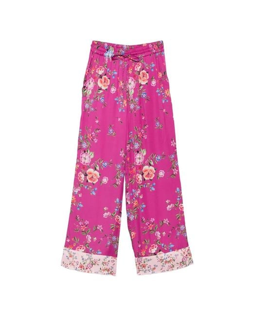 Liu Jo Pink Floral-Pattern Drawstring-Fastening Trousers