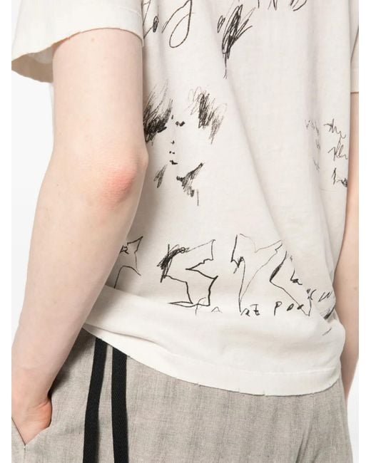Ann Demeulemeester White Fanie Graphic-Print Ribbon-Detail T-Shirt