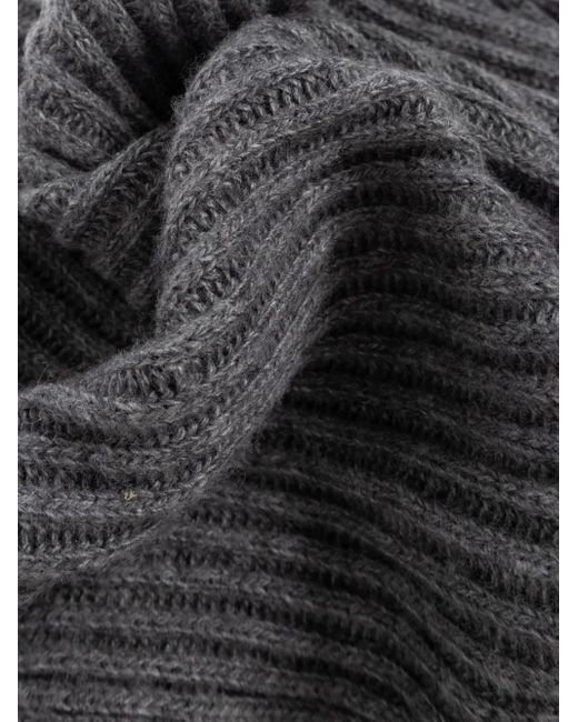 Moschino Gray Intarsia Knit Logo Ribbed Scarf
