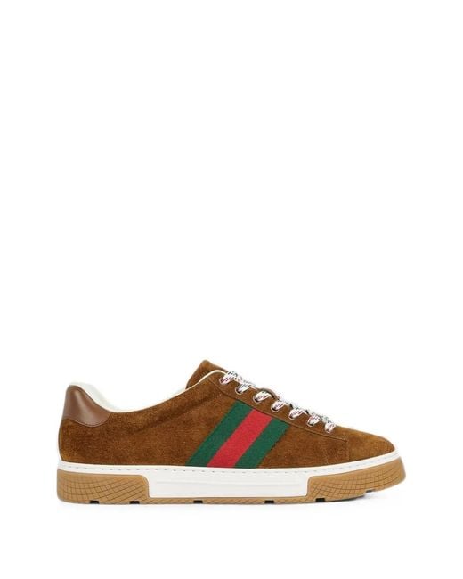 Gucci Brown Ace Web-Detail Low-Top Sneakers for men