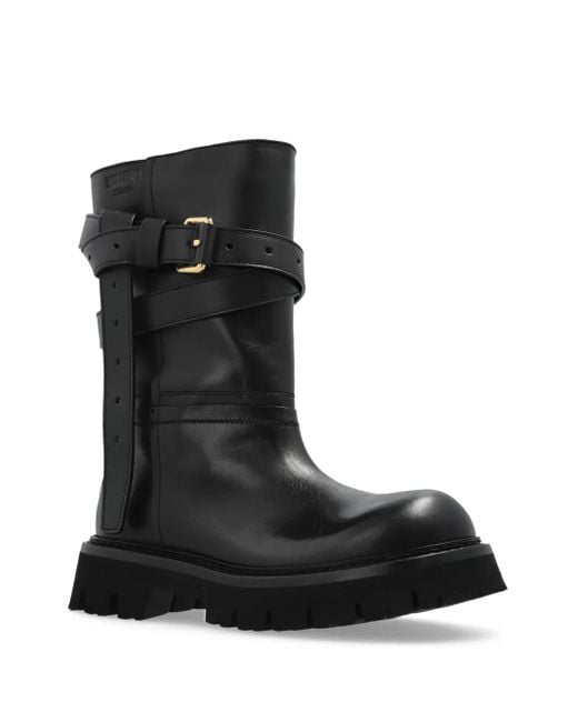 Moschino Black Buckle-Strap Boots