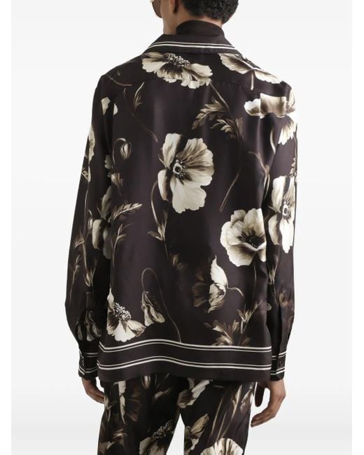 Dolce & Gabbana Black Poppy- Silk Twill Vanity Shirt for men