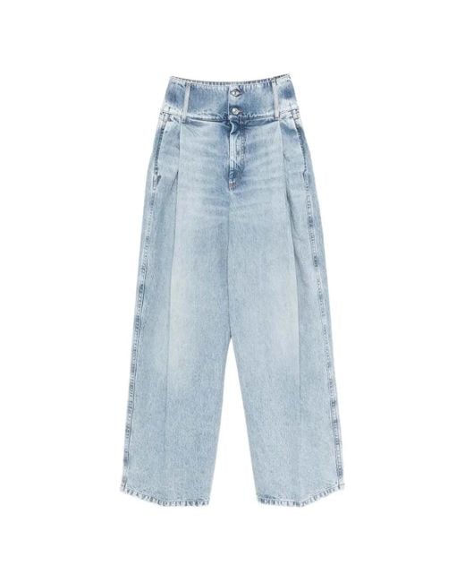 Sportmax Blue Pleated Wide-Leg Jeans