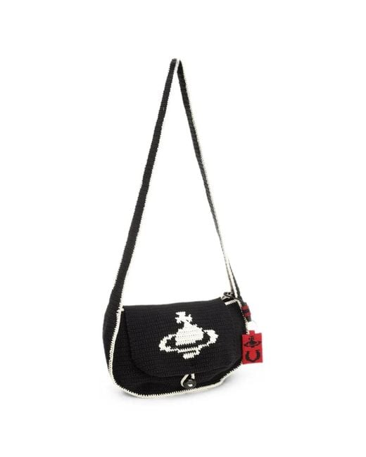 Vivienne Westwood Black Lucky Halfmoon Crochet Shoulder Bag
