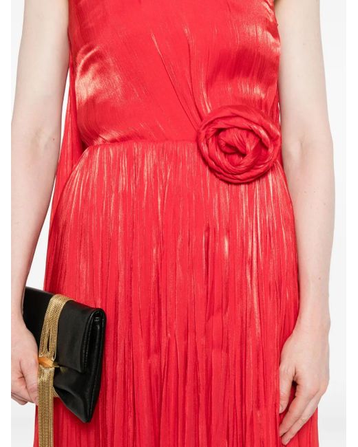 Nissa Asymmetrische Avondjurk Met Plooien En Verfraaid Met Roos in het Red