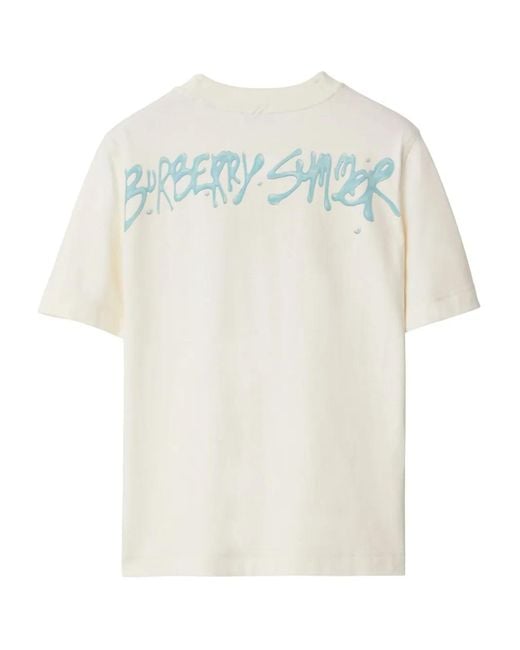 Burberry White Graphic-Print Cotton T-Shirt