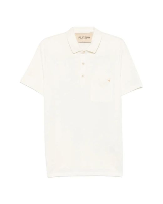 Valentino Garavani White Vlogo-Plaque Pocket Polo Shirt for men