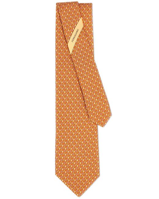 Ferragamo Orange Equestrian-print Silk Tie for men