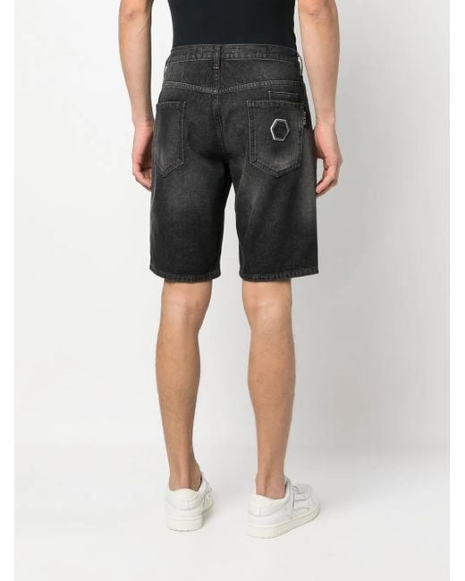 Philipp Plein Gray Washed Denim Shorts for men