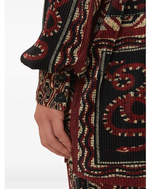 Farm Rio Red Snake Scarves-Print Pleated Shirt