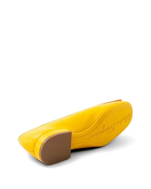Ferragamo Yellow Myrna Square-Toe Ballet Flats