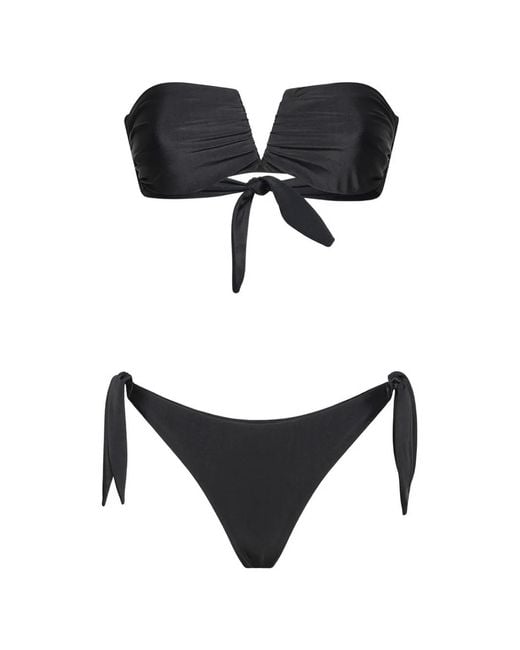 ME FUI Black Donna Ruched Tie-Fastening Bikini