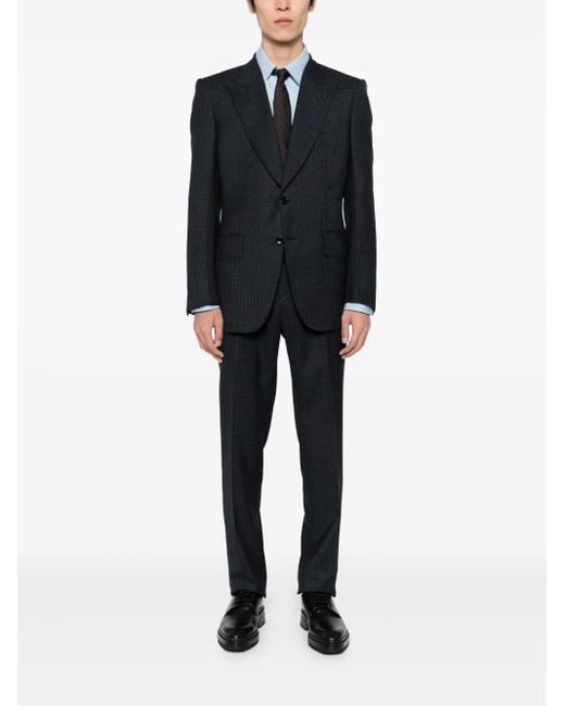 Tom Ford Black Single Breasted Checked-Print Blazer for men