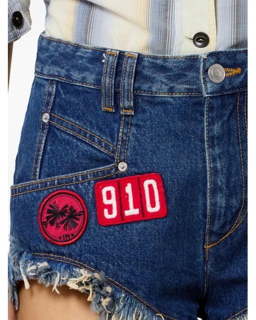 Isabel Marant Blue Eneidala Frayed-Hem Patches Shorts