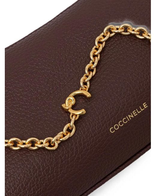 Coccinelle Brown Mini C-Me Chain Grainy-Leather Chain-Link Shoulder Bag