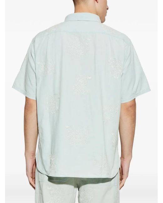 KENZO Blue Embroidered Short-Sleeve Shirt for men