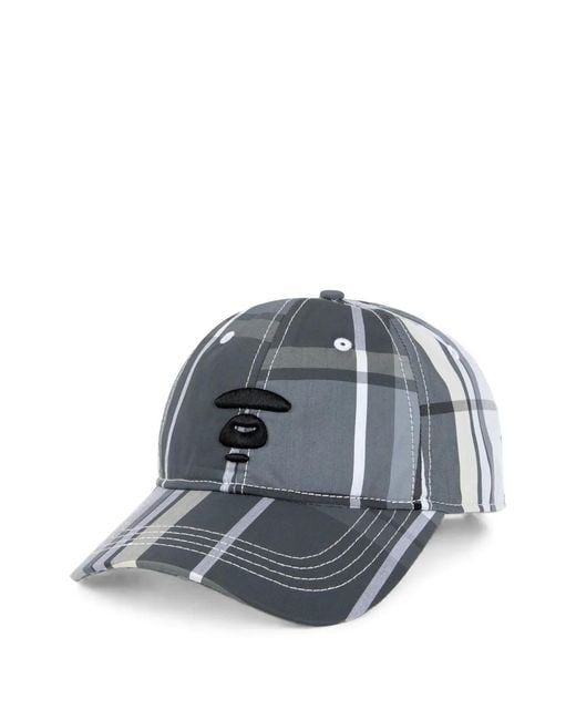 Aape By A Bathing Ape Blue Moonface Plaid Cap for men